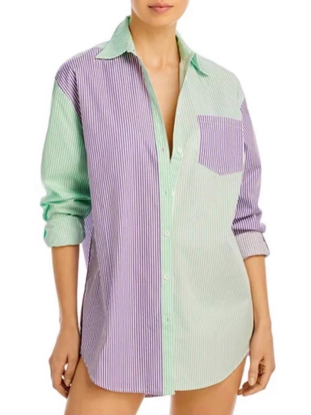 Solid & Striped Green & Purple Striped Oxford Button Up